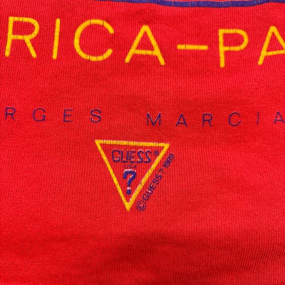 Vintage 80s Guess America Paris RedYellow Womens L Logo Cropped Sweatshirt - Picture 9 of 9